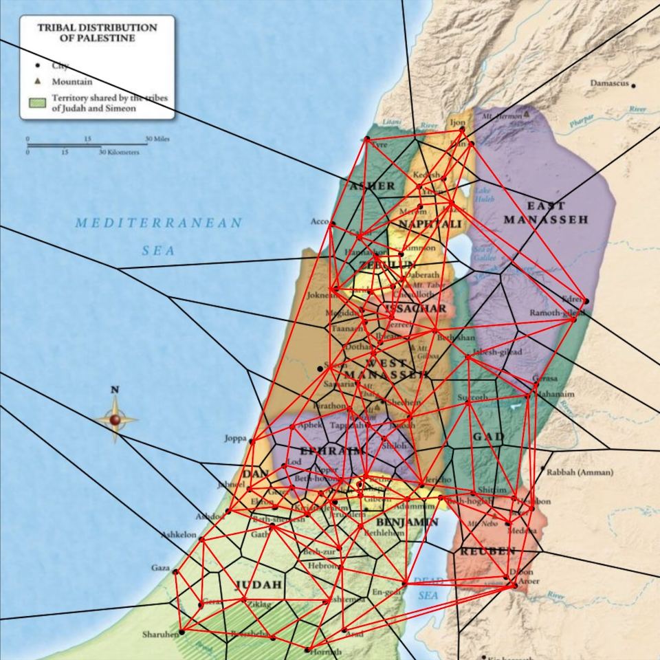 Delaunay Triangulation using ancient Canaanite cities as the control points