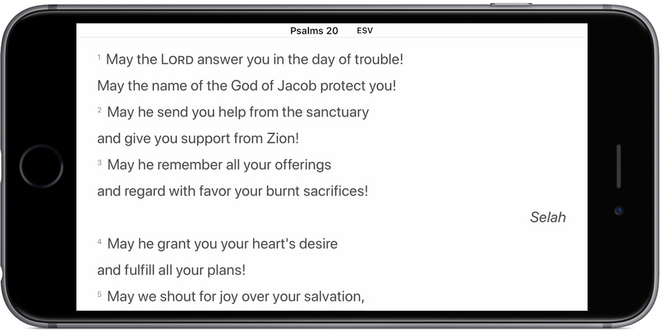 Psalm 20:1–3, as displayed by a sideways iPhone