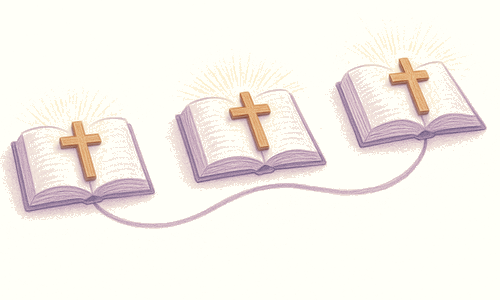 Illustration of three Bibles with crosses