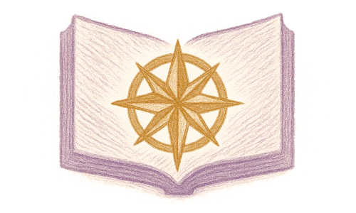 Illustration of a compass rose on top of a Bible
